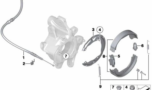 Kit de reparación zapatas de freno sin amianto OEM 34416790186 para BMW F07, F07N, F01, F01N, F02, F02N, F04. Original BMW.