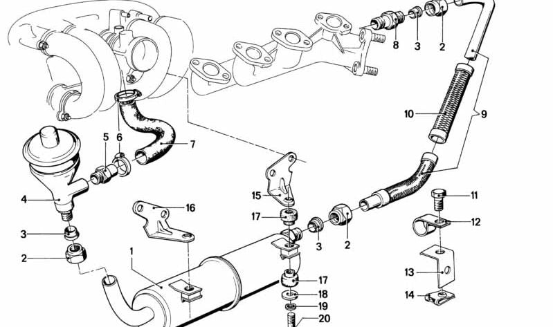 Filtro de gases de escape OEM 11711264030 para BMW E21. Original BMW.