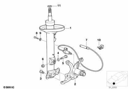 Assorbitore anteriore sinistro per BMW E46, F30, F80 (OEM 3131229765). BMW originale