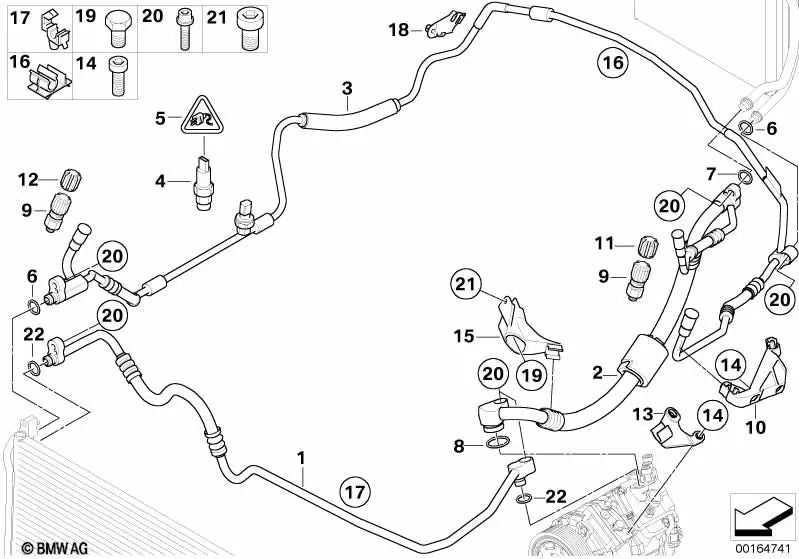 Kondensator-Evaporador-Druckdruckrohr für BMW E82, E88 (OEM 64509133064). Original BMW.