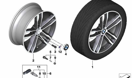 Jet Black OEM alloy tire 36118097244 for BMW F30, F31, F32, F33, F36. Original BMW.