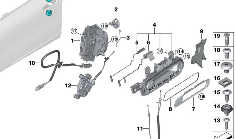 Junta embellecedor maneta exterior puerta delantera derecha OEM 51215A33F82 para BMW I20. Original BMW.