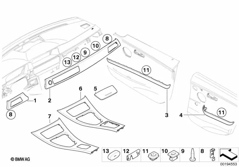 Listón decorativo puerta trasera derecha para BMW E90N, E91, E91N (OEM 51429171794). Original BMW