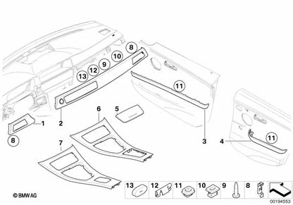 Listón decorativo puerta trasera derecha para BMW E90N, E91, E91N (OEM 51429171794). Original BMW
