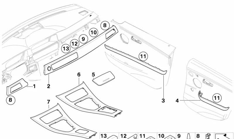 Moldura embellecedora puerta delantera izquierda OEM 51419171789 para BMW E90, E91. Original BMW.