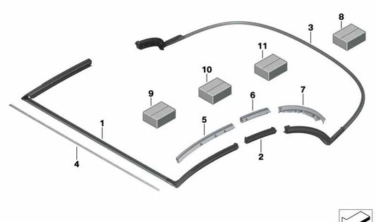 Guía de goma delantera izquierda OEM 54347947399 para BMW F91 M8, G14 840d, 840i, M850i. Original BMW.