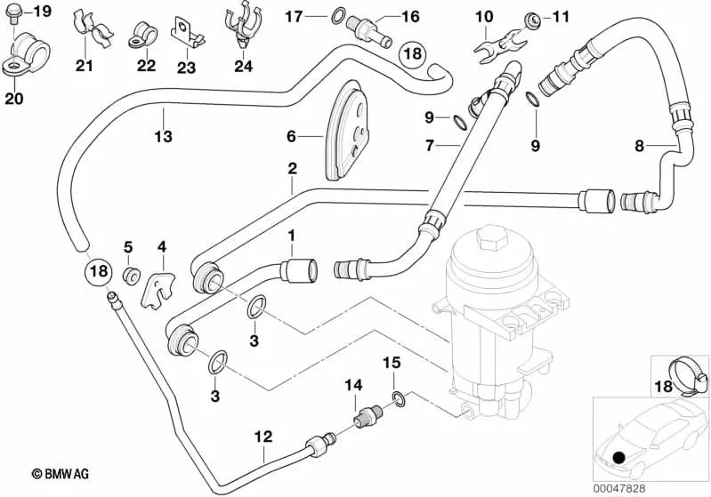 Mangueira de retorno para BMW Z8 E52 (OEM 11427832825). BMW original.