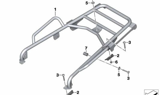 Soporte posterior derecho dos piezas OEM 46547699410 para motos BMW R1200GS Adventure K25 (2005-2007). Original BMW Motorrad.