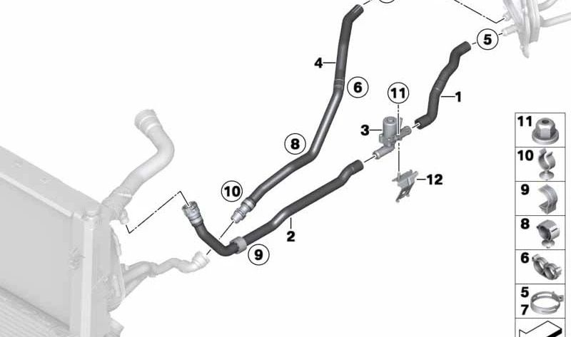 Tubo de retorno del radiador OEM 64219208184 para BMW F20, F21, F22, F23, F30, F31, F34, F32, F33, F36. Original BMW