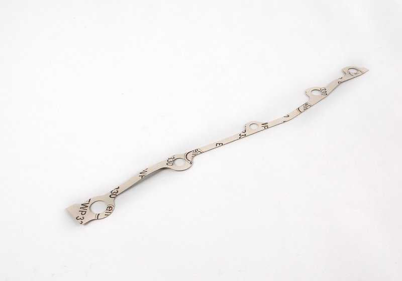 Junta izquierda sin amianto OEM 11141312616 para BMW E30 {320i, 320is, M3} modelos S14. Original BMW.