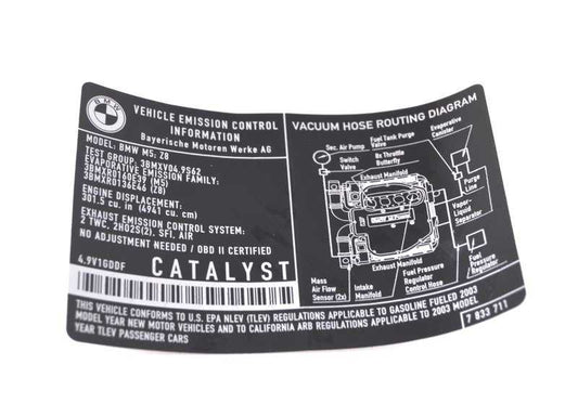 Placa de advertência de gases de escape para BMW Série 5 E39 (OEM 71227833711). BMW original