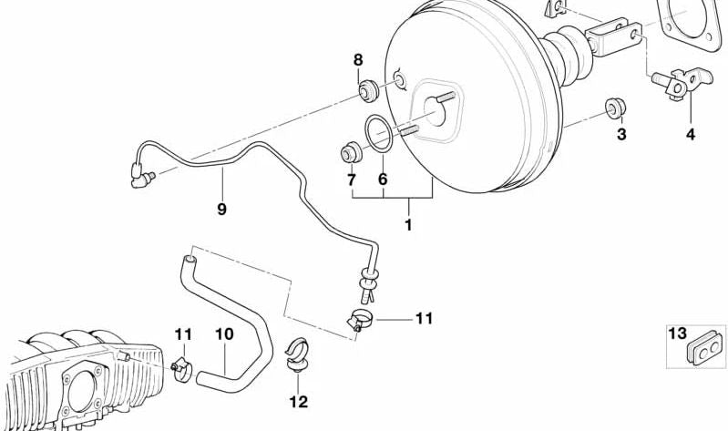 Tubo de vacío OEM 34331166139 para BMW E39. Original BMW.