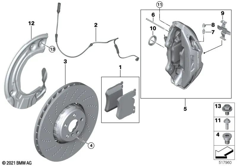 Sensor de desgaste de pastillas de freno delantero para BMW G20, G21, G28, G80, G22, G23, G26, G82, G83, G42. . Original BMW