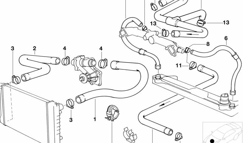 Soporte para manguera para BMW E87, E30, E46, E90, E91, E92, E93, E28, E34, E60, E61, G30, G31, G38, E63, E64, G32, E32, G11, G12, E31, E84, E70, F15, E71 (OEM 11531714433). Original BMW
