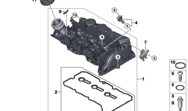 Juego de juntas tapa de balancines OEM 11128583292 para BMW F20, F21, F45, F46, F48 y MINI F54, F55, F56, F57, F60. Original BMW y MINI.