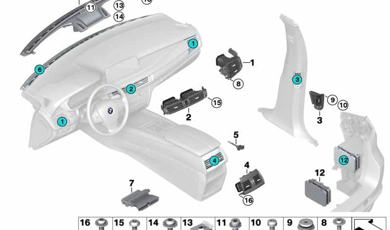 Rejilla de ventilación izquierda OEM 64229270516 para BMW X5 F15, F85 y X6 F16, F86. Pieza original BMW.