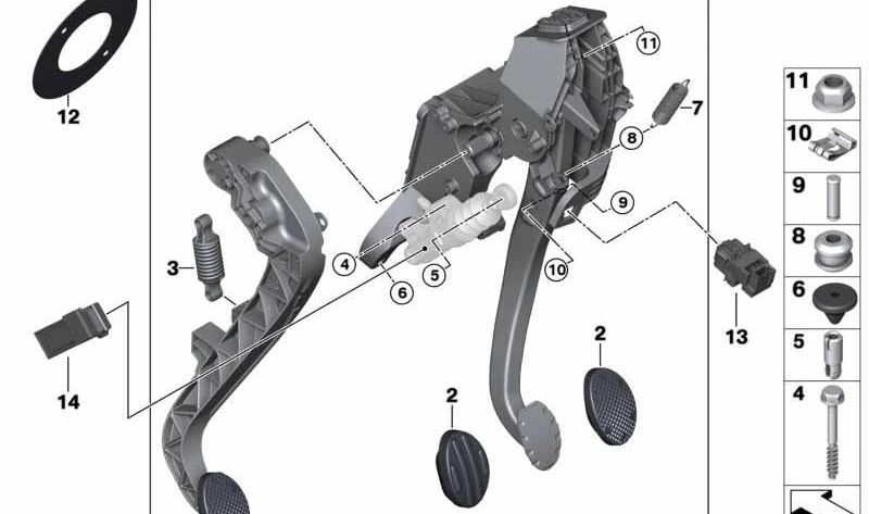 Mecanismo de pedales completo OEM 35006870830 para MINI F56, F55, Clubman F54, Cabrio F57, Countryman F60... y más. Original MINI.