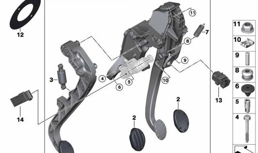Mecanismo de pedales completo OEM 35006870830 para MINI F56, F55, Clubman F54, Cabrio F57, Countryman F60... y más. Original MINI.