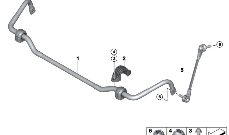 Front stabilizer bar with rubber mounts OEM 31306853612 for BMW G42, G20, G21, G22, G23, G26. Original BMW.