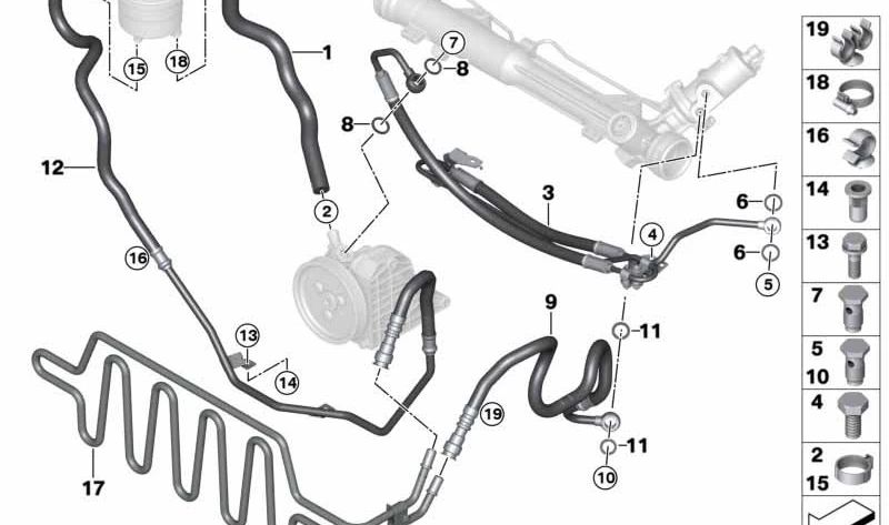 OEM 32416776342 Pipe de retour de direction pour BMW E93. BMW d'origine.