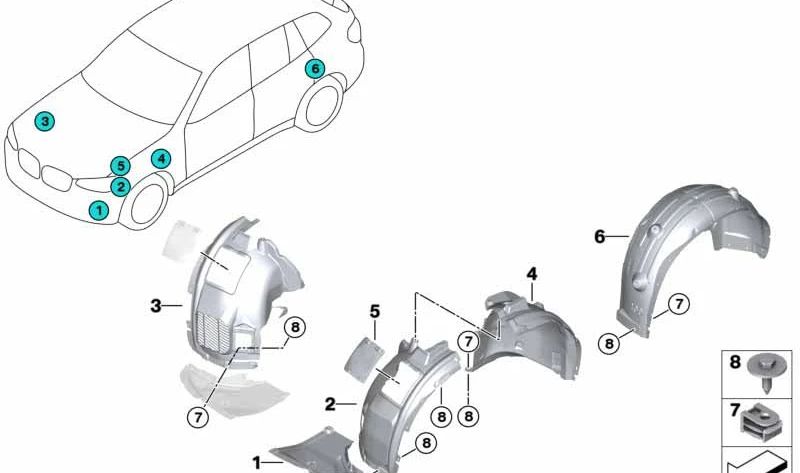 Cubierta paso de rueda trasero izquierda para BMW F98, G02 (OEM 51717443105). Original BMW