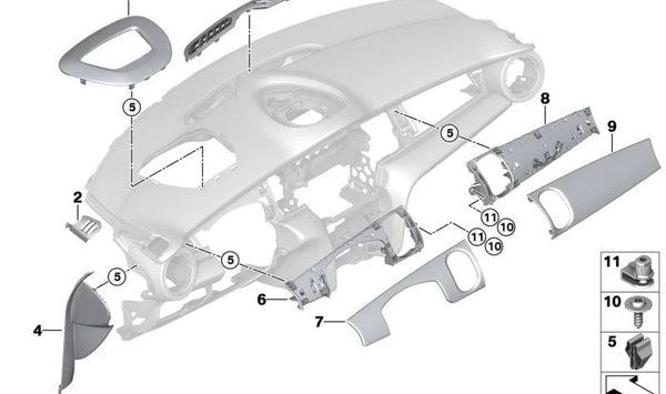 Soporte moldura decorativa lado conductor OEM 51456977938 para MINI F55, F56, F57. Original MINI.