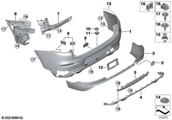 Cubierta parachoques imprimada trasera para BMW G02 (OEM 51127488266). Original BMW