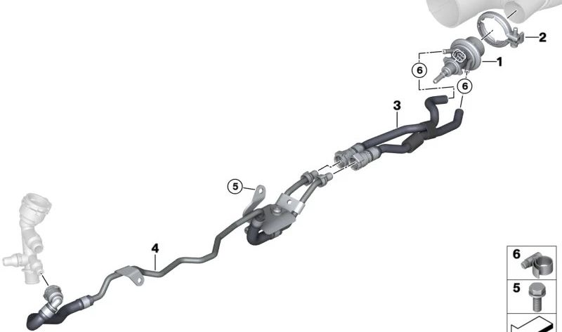 Tubo refrigerante para módulo dosificador SCR OEM 11538514231 para BMW F30, F30N, F31, F31N, F07N, F10N, F11N, F25, F15. Original BMW.