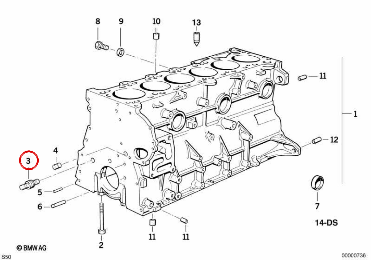 Bullone di supporto OEM 11111317548 per BMW E36. BMW originale.