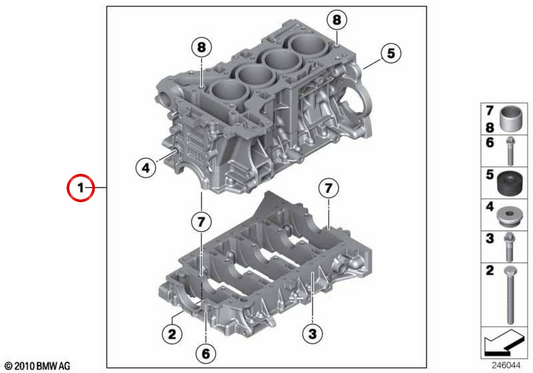 Case di pistoni dell'albero motore con pistoni per BMW 2 F22, F23, 3 F30, F31, F34, F35, 4 F32, F33, F36, 5 F10, F11, F18, X1 E84, X3 F25 (OEM 11112357459). BMW originale
