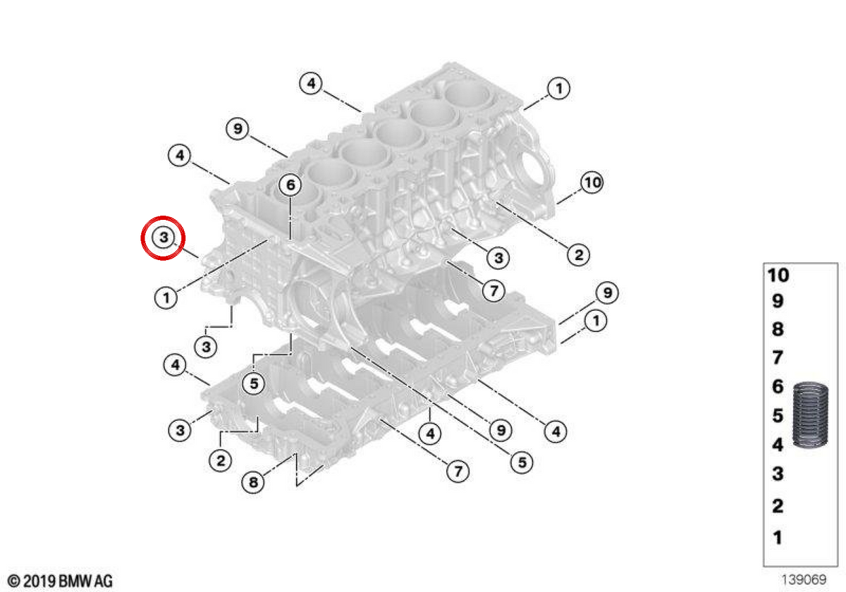 Inserção de rosca helicoidal de alumínio OEM 11117547540 para BMW E81, E82, E87, E88, E90, E91, E92, E93, E60, E61, F10, F11, E63, E64, E65, E66, F01, F02, E84, E83, F25, E70, E85, E86, E89. BMW genuíno.