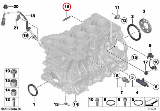 Plugue de vedação OEM 11117619628 para BMW F20, F21, F22, F23, F30, F31, F34, F32, F33, F36, F07, F10, F11, E84, F25, F26, F15, F16, E89. BMW genuíno.