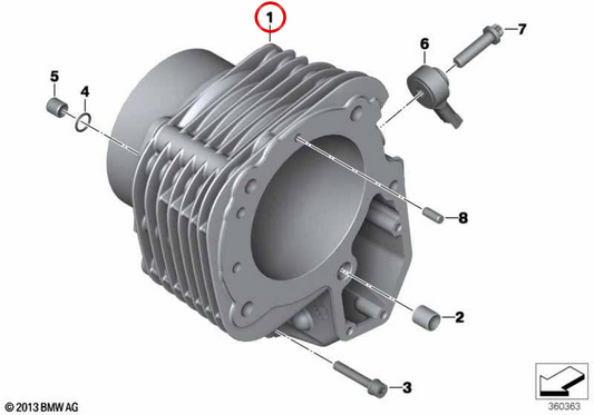 Cilindro destro argento OEM 11117673530 per moto BMW R 1200 GS, R 1200 GS Adventure, HP2 Enduro, R 1200 R... e altri. Originale BMW Motorrad