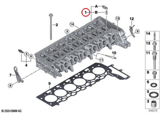 Cabeçote completo com trem de válvulas OEM 11121031789 para BMW G30, G31, G32, G11, G12, G14, G15, G16, G01 e G02. BMW genuíno.