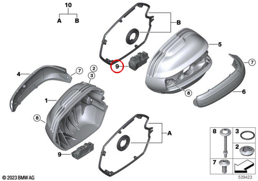 Proteção anti-torção direita OEM 11121034110 para motos BMW R 12 nineT, R 12 nineT A2, R 12 e R 12 G/S. Original BMW Motorrad.