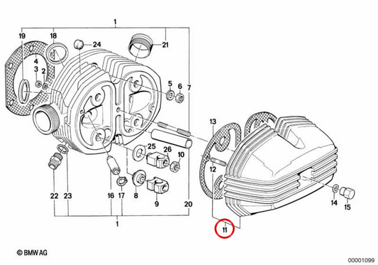 Tapa de culata derecha OEM 11121263761 para BMW E30, E34, E24, E32. Original BMW.