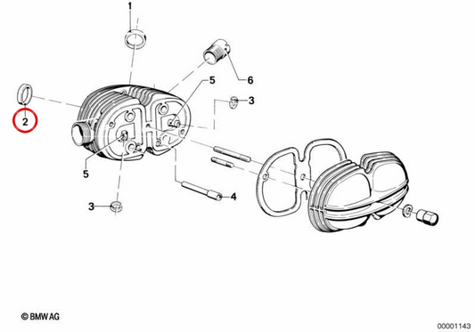 Sede della valvola di scarico OEM 11121337534 per BMW E23, E24, E28, E30, E32, E34. BMW originale.