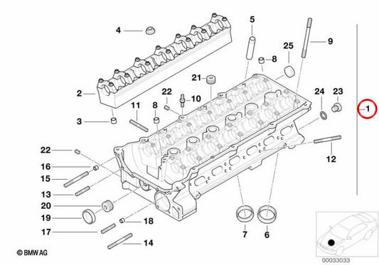 Cabeça de cilindro com rolamentos OEM 11121748069 para BMW E36, E34. BMW genuíno.
