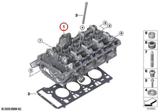 Collare con camme e alberi di valvola 11122120715 per BMW G30, G31, G11, G12, G14, G15, G16, G05, G06, G07. BMW originale.