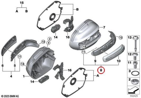 Cobertura da bobine de ignição esquerda Shadow OEM 11127108757 para motos BMW R 12 nineT, R 12 e R 12 G/S. Original BMW Motorrad.