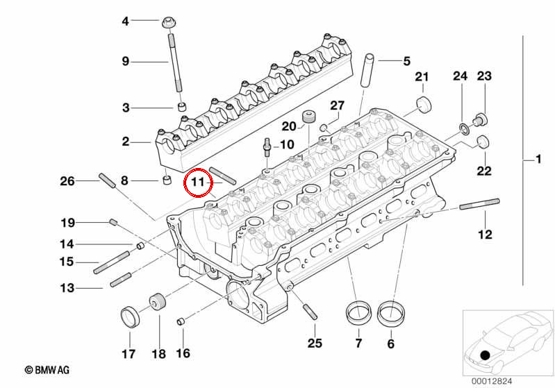 OEM -Asparagusschraube 11127506203 für BMW E36, E46, E39, E60, E61, E38, E65, E66, E83, E53, Z3, E85. Original BMW.