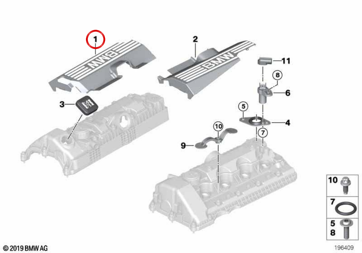 Copertina bobina di busta OEM 11127511180 per BMW E60, E61, E63, E64, E65, E66 (cilindri 1-4). BMW originale BMW.