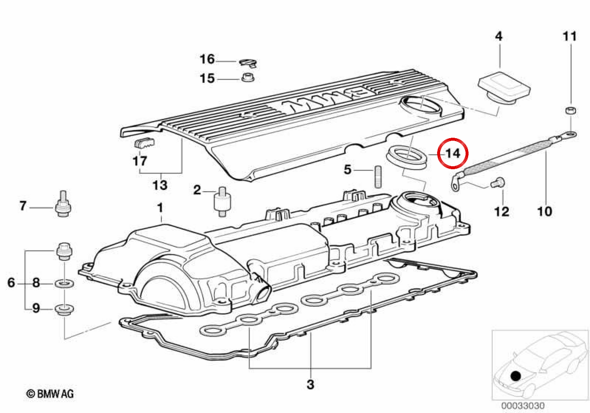 O-ring OEM 11127526447 para BMW E36, E46, E34, E39, E60, E61, E38, E65, E66, E83, E53, E85. Peça de reposição para tampa de válvula. BMW genuíno.