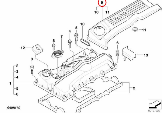 Cubierta de bobinas de encendido OEM 11127553302 para BMW E81, E82, E87, E88, E90, E91, E92, E93, E60, E84, E83, E85. Original BMW.