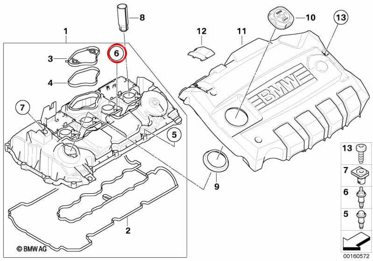 Assemblea Colata OEM 11127555737 per BMW E81, E82, E87, E88, E90, E91, E92, E93, E60, E61. BMW originale.