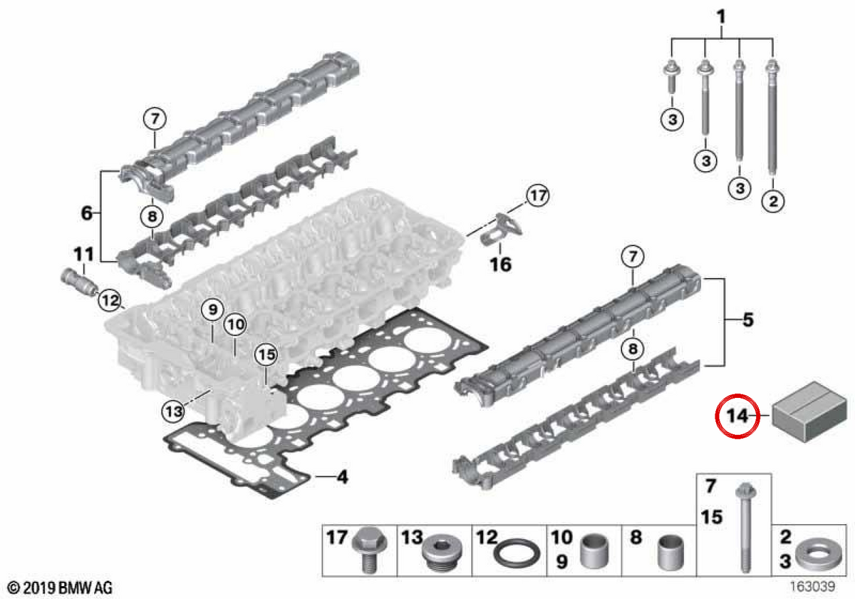 Juego de juntas para culata sin amianto OEM 11127572758 para BMW E82, E88, E90, E91, E92, E93, E60, E61, F01, F02, E71, E89. Original BMW.