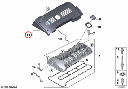 Cubierta de bobinas de encendido OEM 11127575036 para BMW E82, E88, E90, E91, E92, E93, E60, E61, E89. Original BMW.
