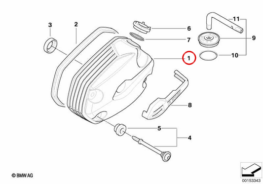 Copri testata sinistro argento OEM 11127673079 per moto BMW R1200GS, R1200RT, R1200R, R1200ST, R1200S... e altro ancora. BMW Motorrad originale.