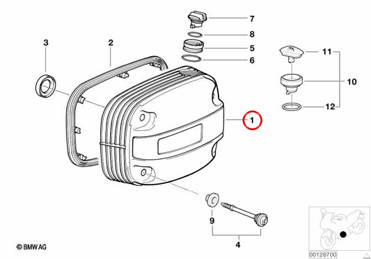 Zylinderkopfhaube mit Linksgewinde OEM 11127676475 für BMW Motorräder R1100GS, R1100R, R1150GS, R850R... und mehr. Original BMW Motorrad.