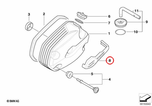Copertura sinistra delle candele 11127677525 per BMW Motorrad R 1200 GS, R 1200 R, R 1200 RT, R Ninenet, HP2, R 1200 S. Compatibile con i modelli boxer. BMW MOTORAD originale.
